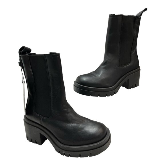 Selected Femme Chelsea Boots Womens US 6 Black Leather Chunky Sole Grunge Goth - Picture 1 of 9